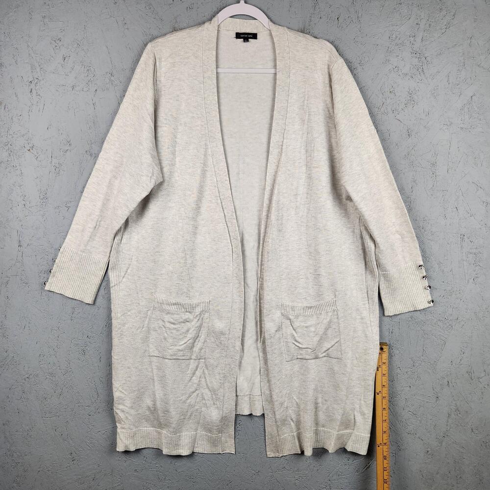 Verve Ami Cardigan Sweater Womens 1X Light Gray Open Front Longline Duster